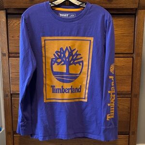 Timberland Long Sleeve Shirt Purple with Orange Logo Mens Size Medium